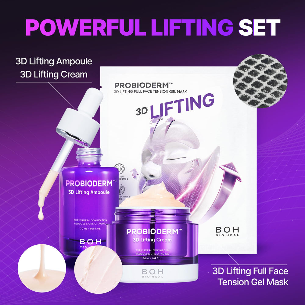 BIOHEAL BOH Probioderm 3D Lifting Ampoule glass bottle on shelf with premium skincare vibe.