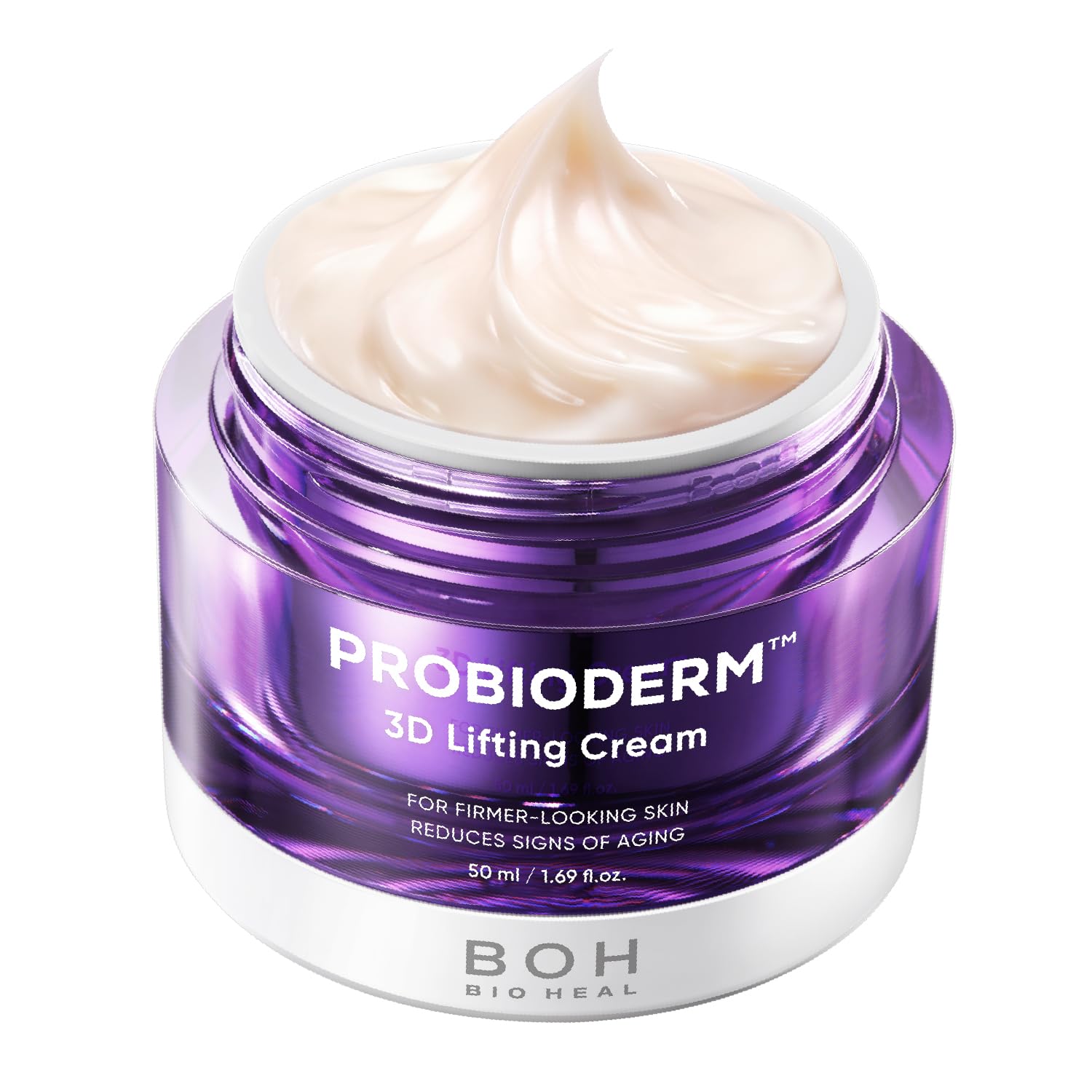BIOHEAL BOH Probioderm jar closeup highlighting lifting cream for nightly care.