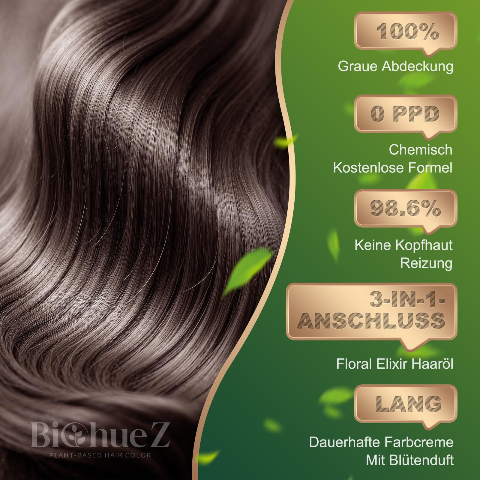 BioHueZ gray coverage with a multi-tonal chocolate brown shade