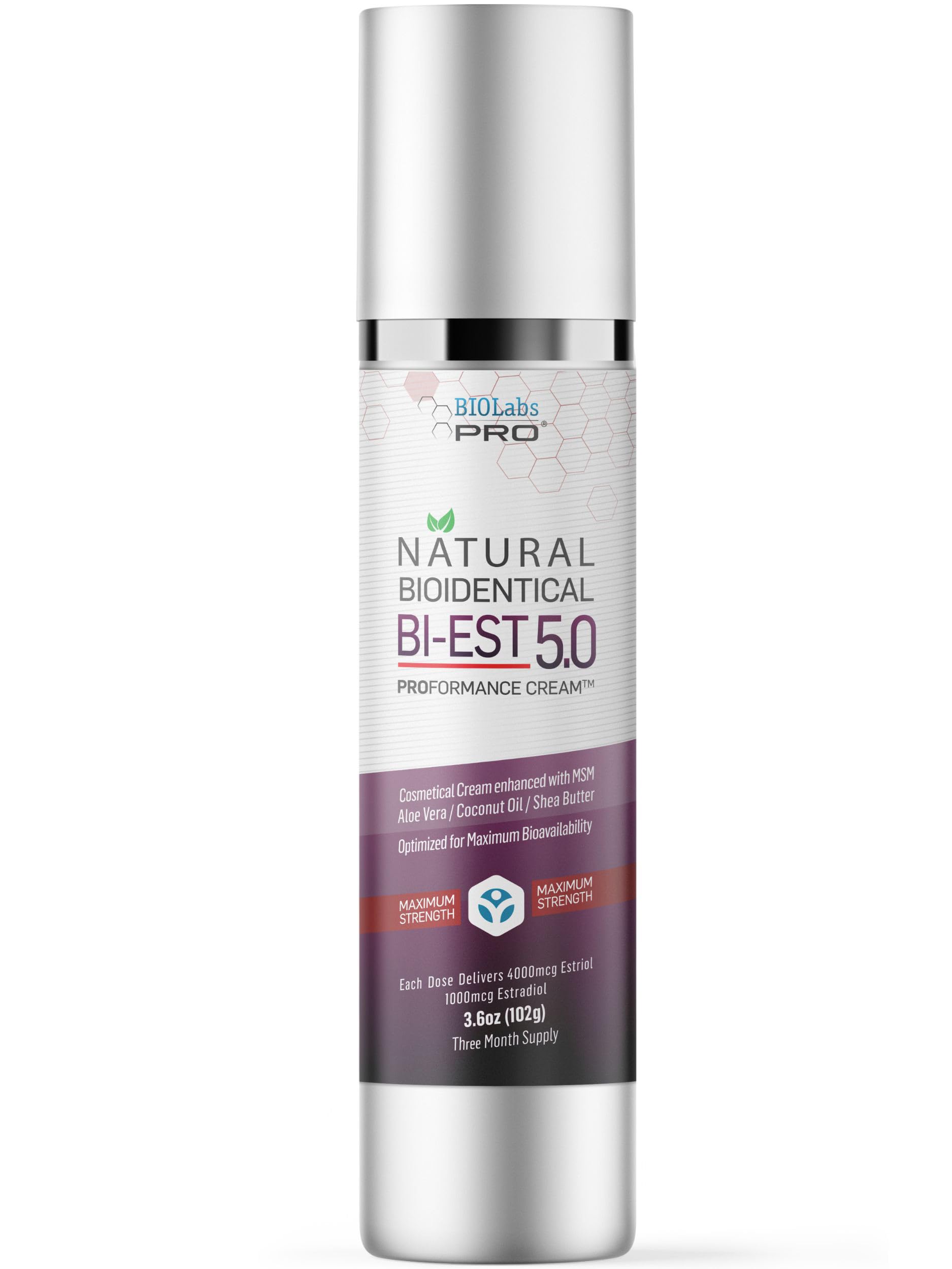 BIOLABS PRO Estro Cream bottle showcases premium packaging for daily hydration and self-care