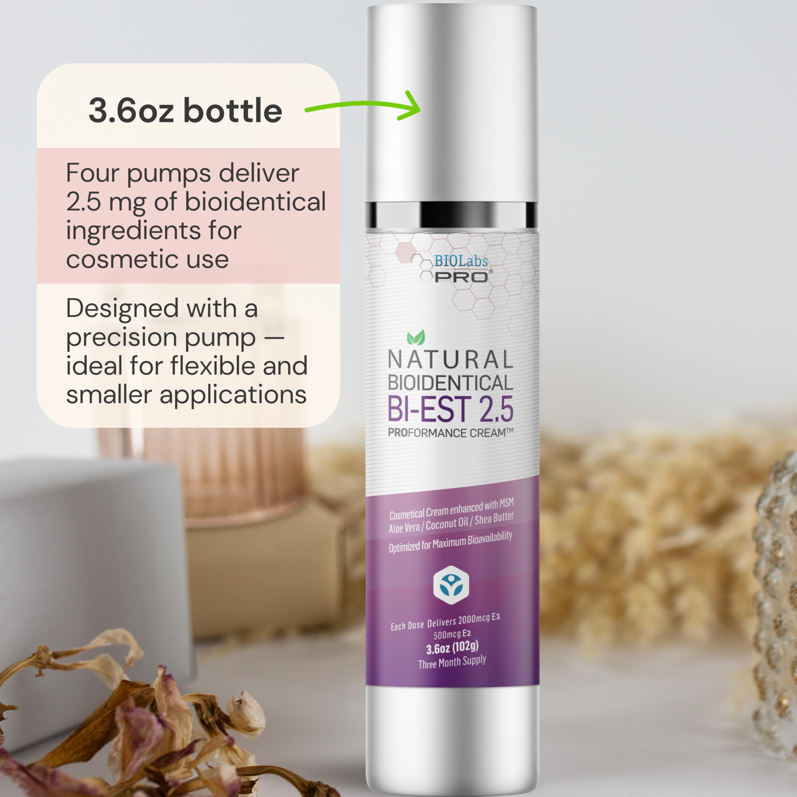 BIOLABS PRO Estro Cream silk texture—smooth absorption for quick daily application.