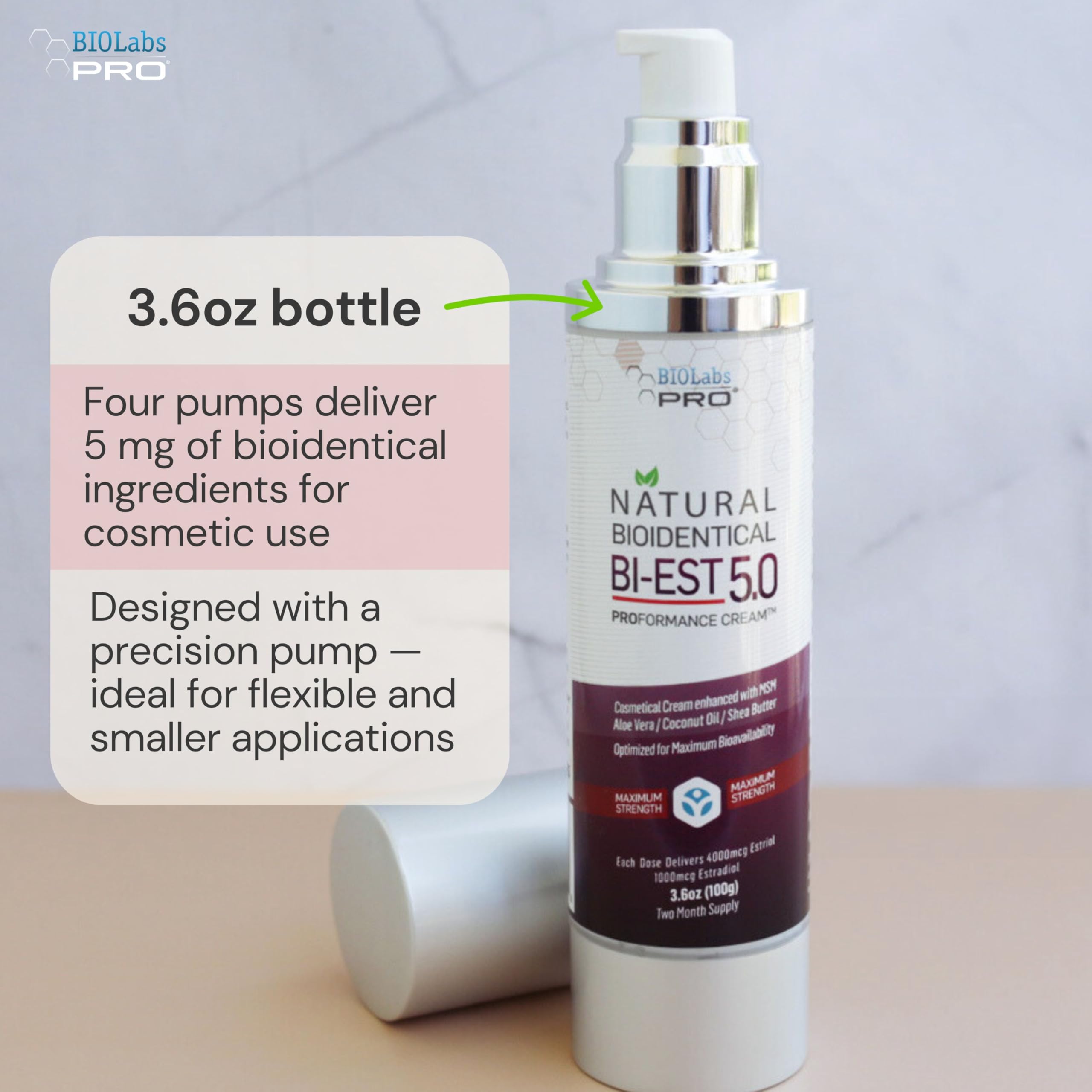 BIOLABS PRO Estro Cream three-month packaging emphasizes value and steady use