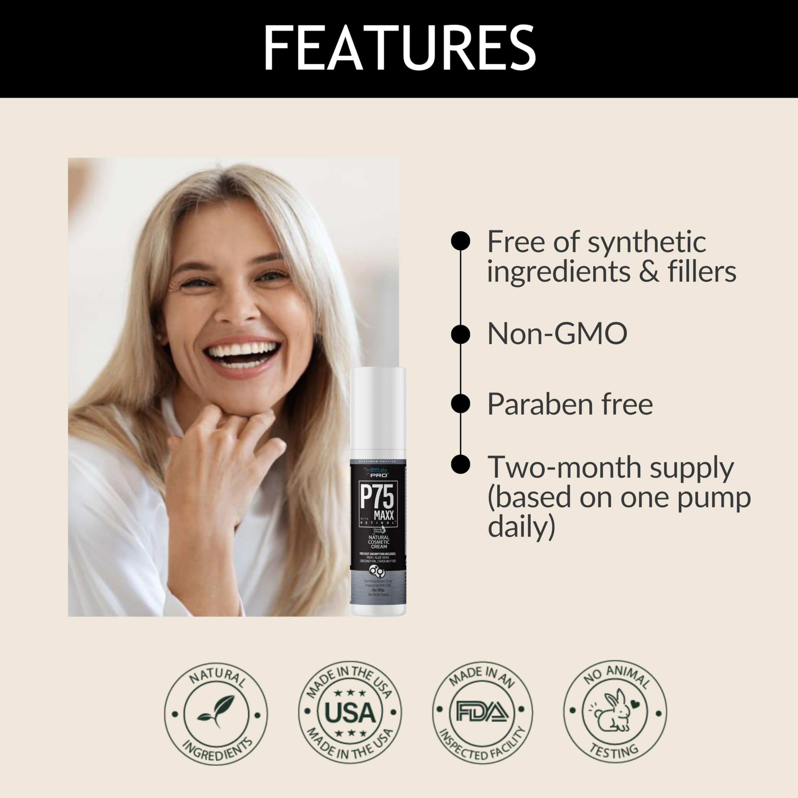 BIOLABS PRO Progest Cream ingredients highlight wild yam-derived progest.