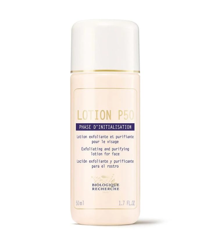 Biologique Recherche Lotion P50 travel face view for daily skin refinement.