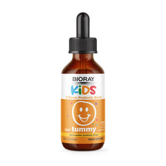 BIORAY Kids NDF Tummy Raspberry bottle front showing kid-friendly gut support.
