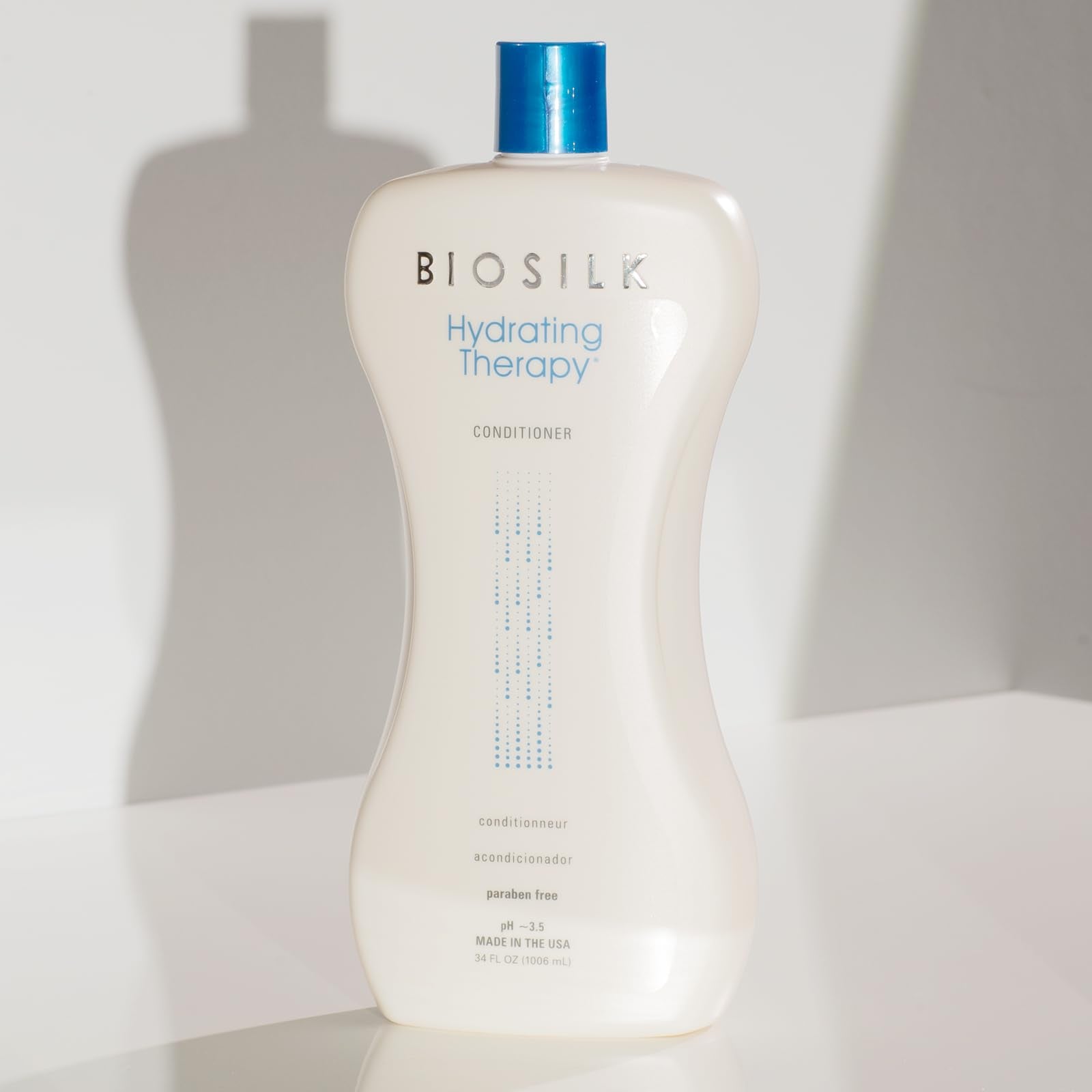 BioSilk bottle on shelf conveys salon-grade hydration and manageability.