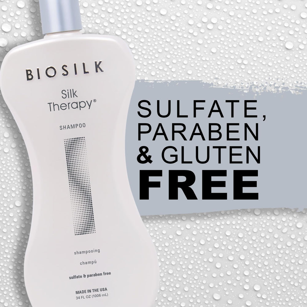 BioSilk Silk Therapy Shampoo after-use shine on healthy hair.