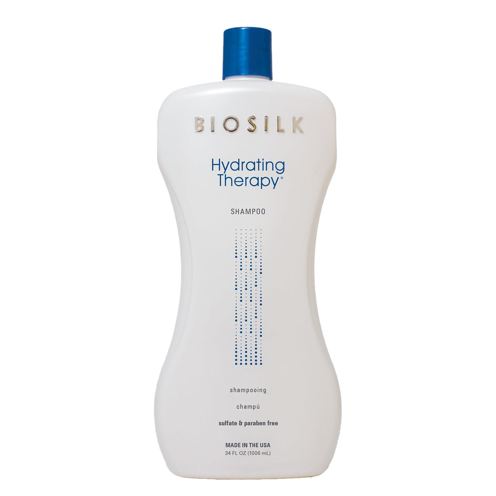 BioSilk Hydrating Shampoo bottle showing moisture and shine.