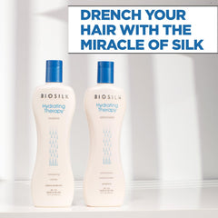 BioSilk Hydrating Therapy Conditioner squeeze showcases frizz control and smoother strands