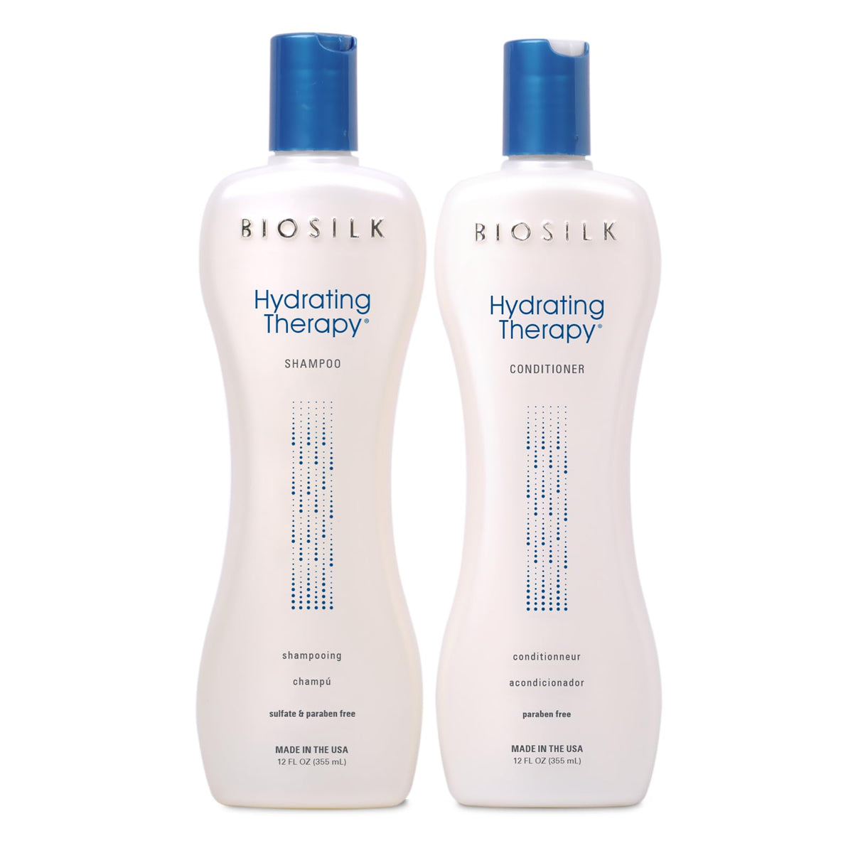 BioSilk Hydrating Therapy Shampoo pour bottle highlights intense moisture boost for dry hair