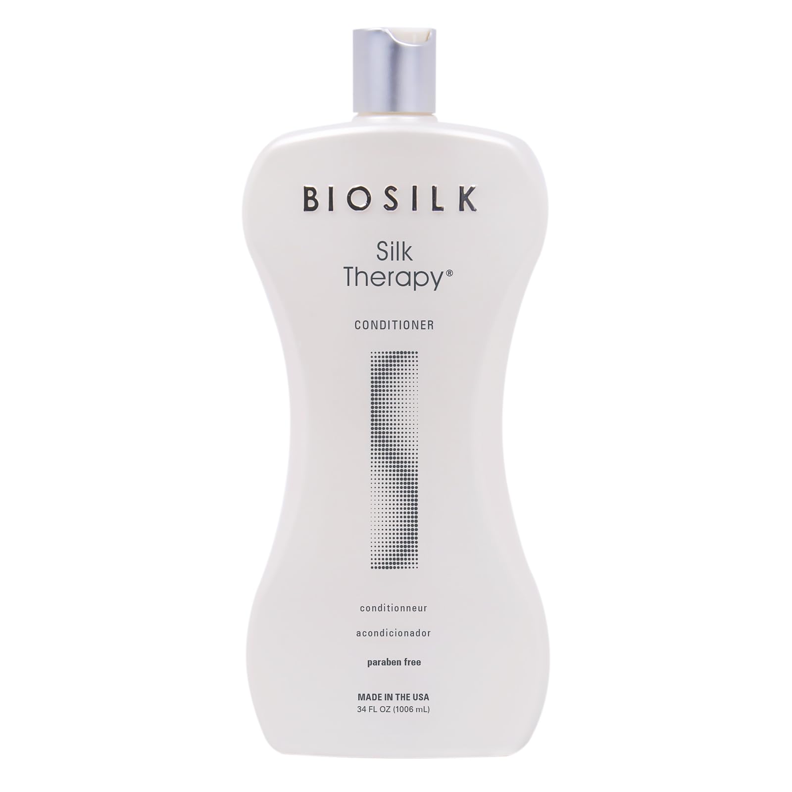 BioSilk Silk Therapy Conditioner bottle front enhances shine and moisture for smooth hair