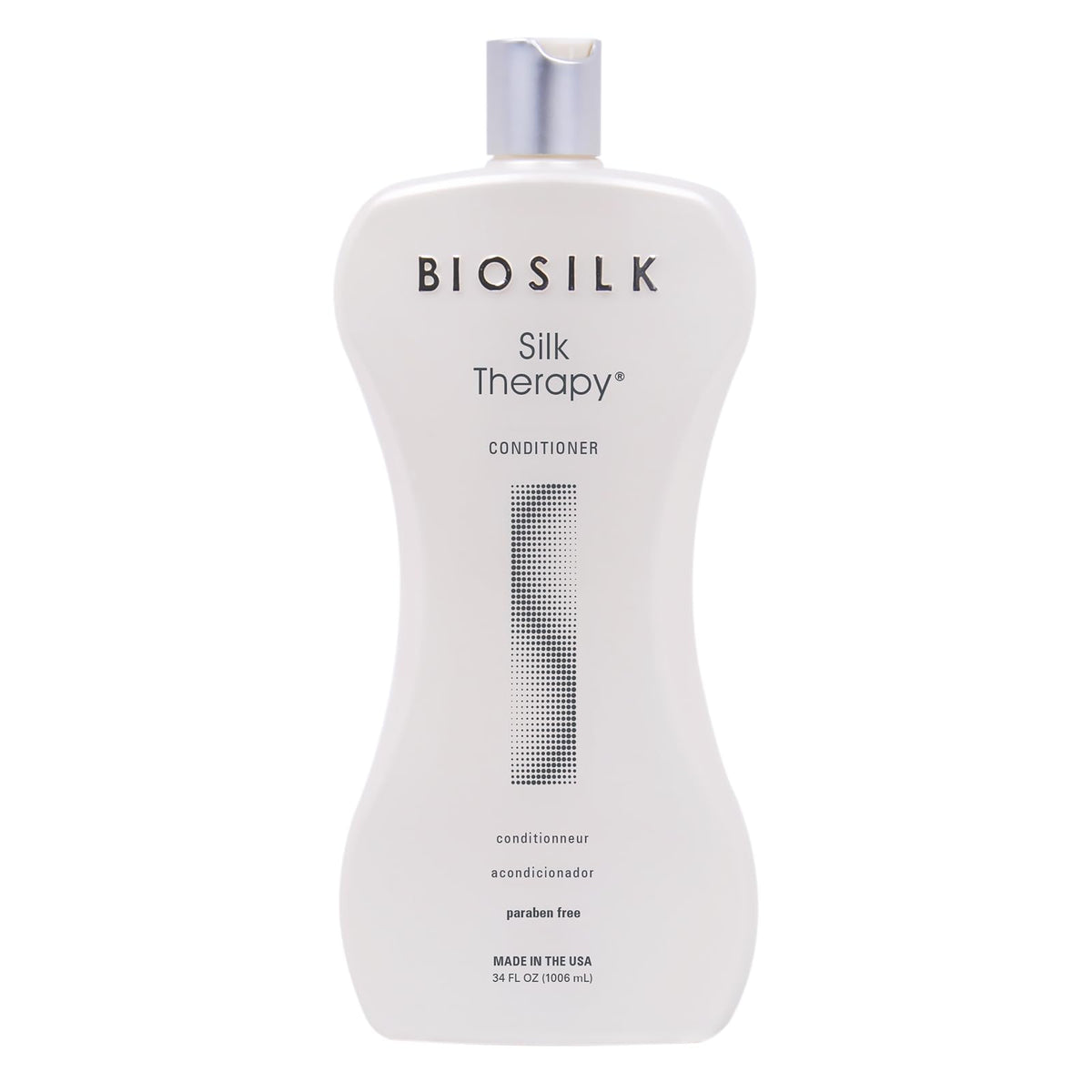 BioSilk Silk Therapy Conditioner bottle front enhances shine and moisture for smooth hair