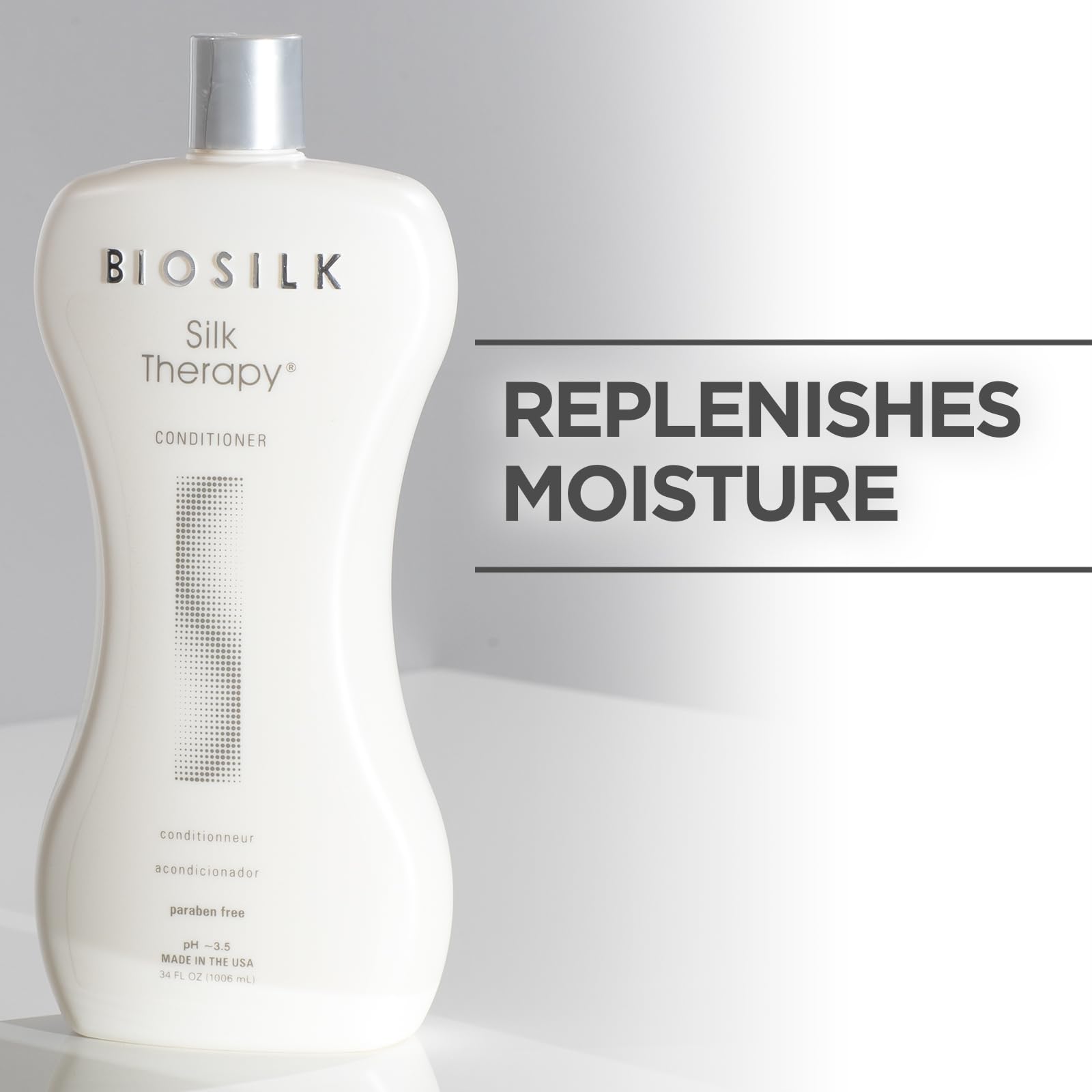 BioSilk Silk Therapy Conditioner hair application shot illustrates detangling and manageability