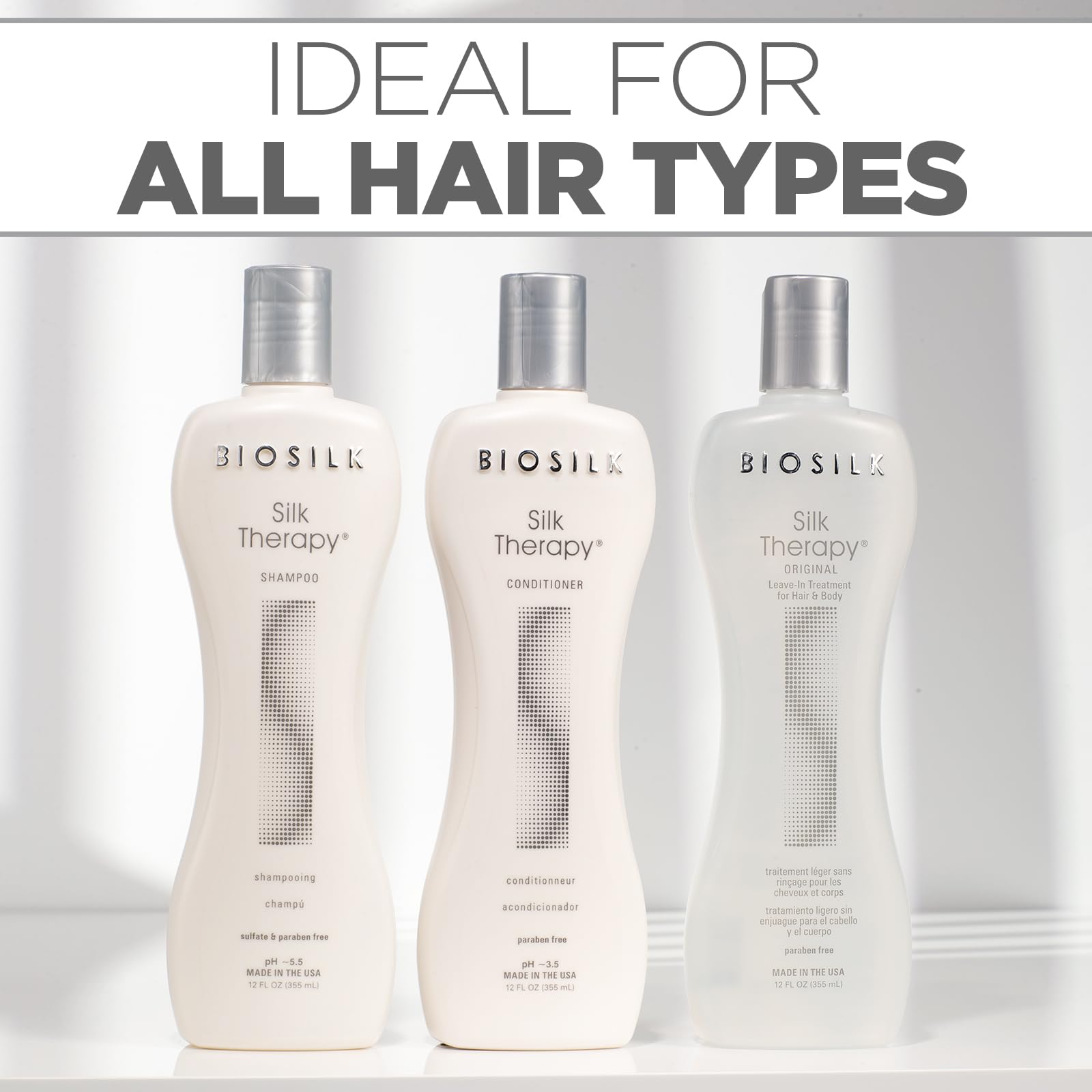 BioSilk Silk Therapy kit box showing three-piece routine for haircare.