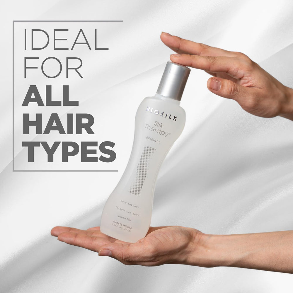 BioSilk Silk Therapy leave-in application demonstrates easy detangling before styling.