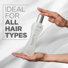BioSilk Silk Therapy leave-in application demonstrates easy detangling before styling.