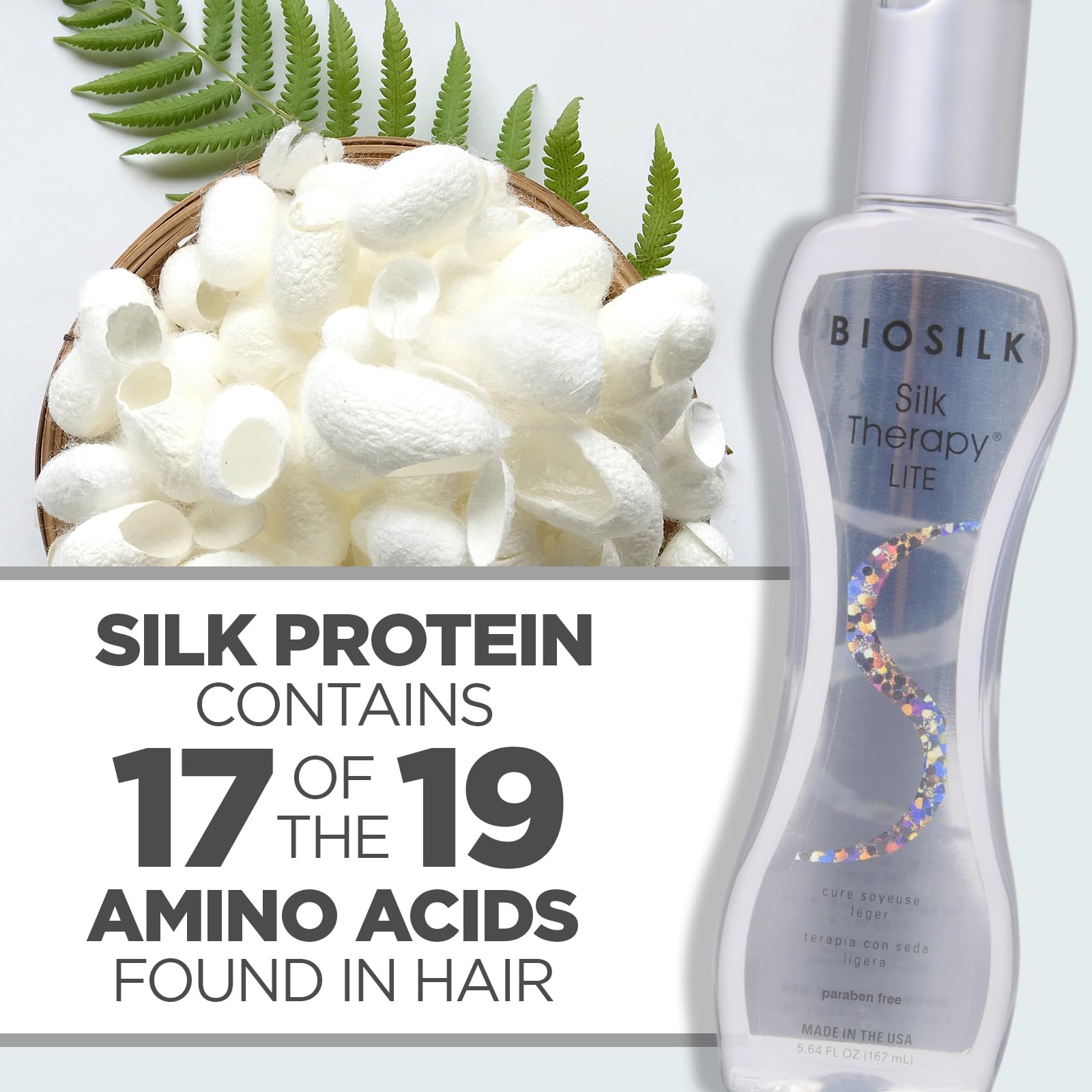 BioSilk Silk Therapy Lite packaging box highlights sulfate-free paraben-free cruelty-free formula