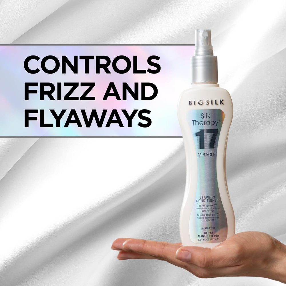 BioSilk Silk Therapy Miracle 17 leave-in application spray detangles mid lengths