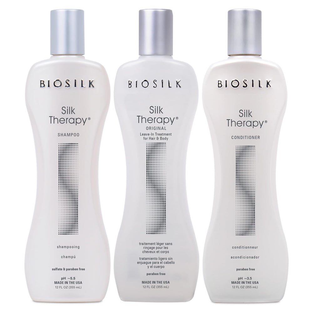 BioSilk Silk Therapy Shampoo bottle for silky shine and gentle cleansing.