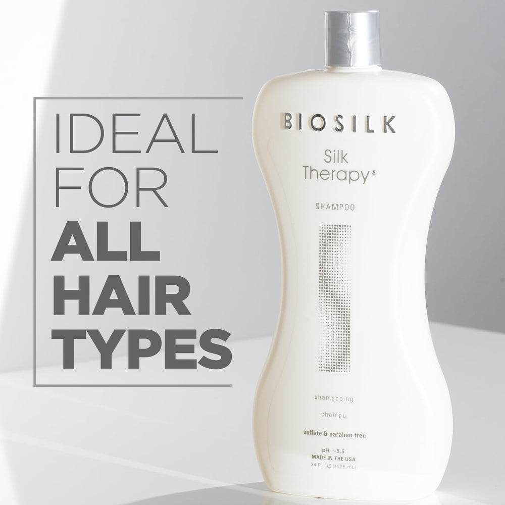 BioSilk Silk Therapy Shampoo lather demonstrating gentle cleansing for healthy-looking hair.