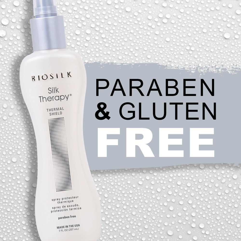 BioSilk Silk Therapy Thermal Shield on a curled hairstyle provides strong hold and shine.