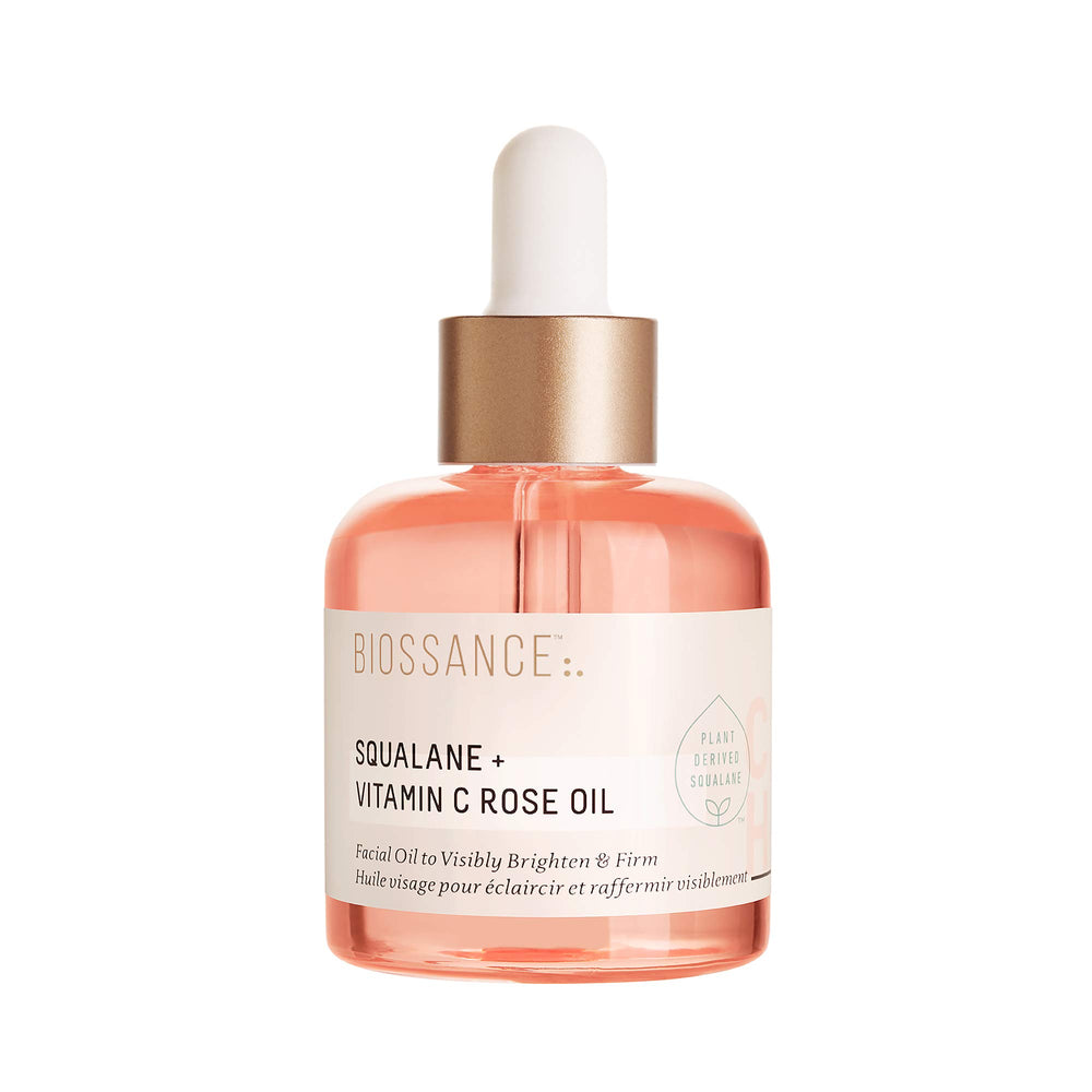 BIOSSANCE bottle with rose glow promotes brightening and hydration.