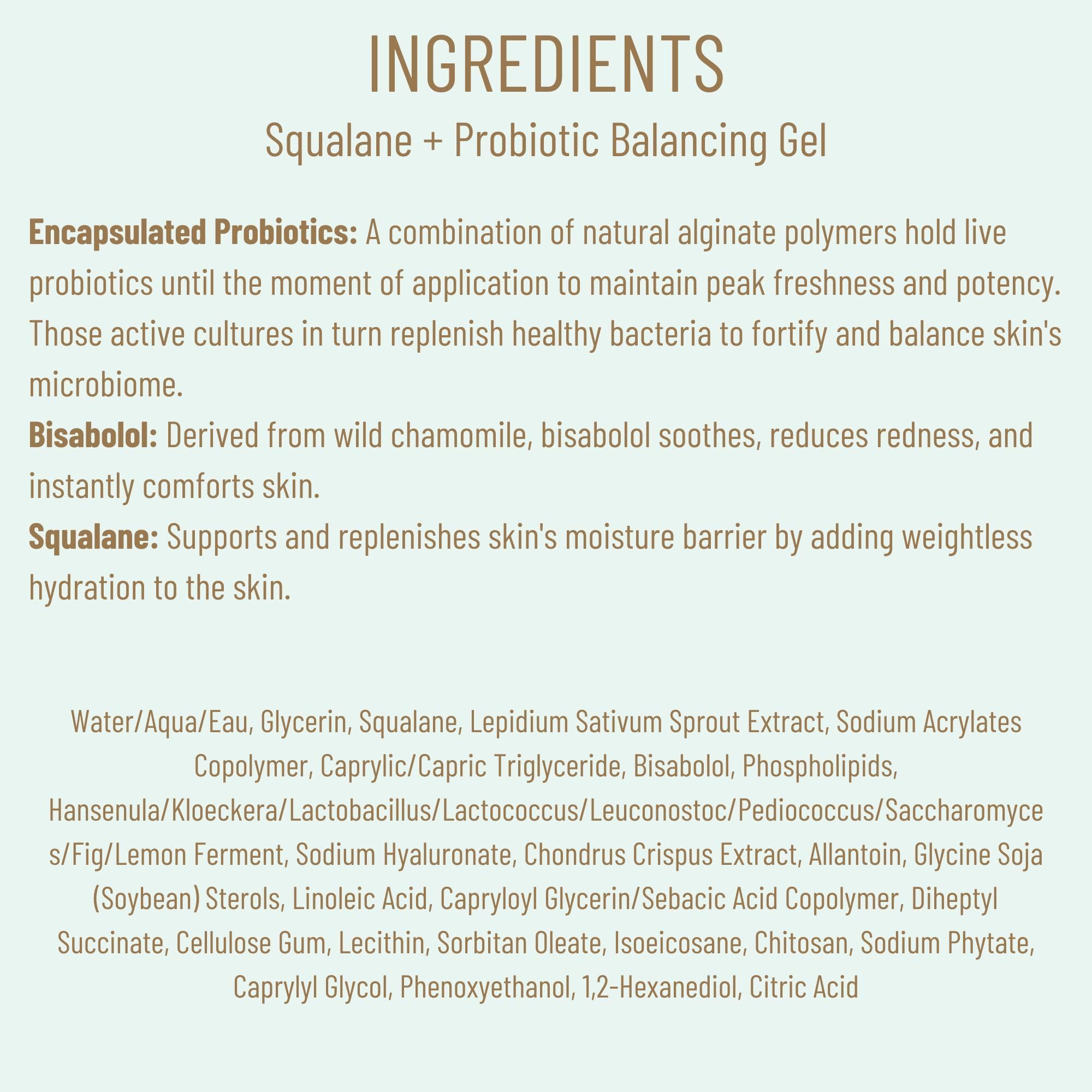 Biossance daily skincare routine shot featuring probiotic gel moisturizer for reactive skin.