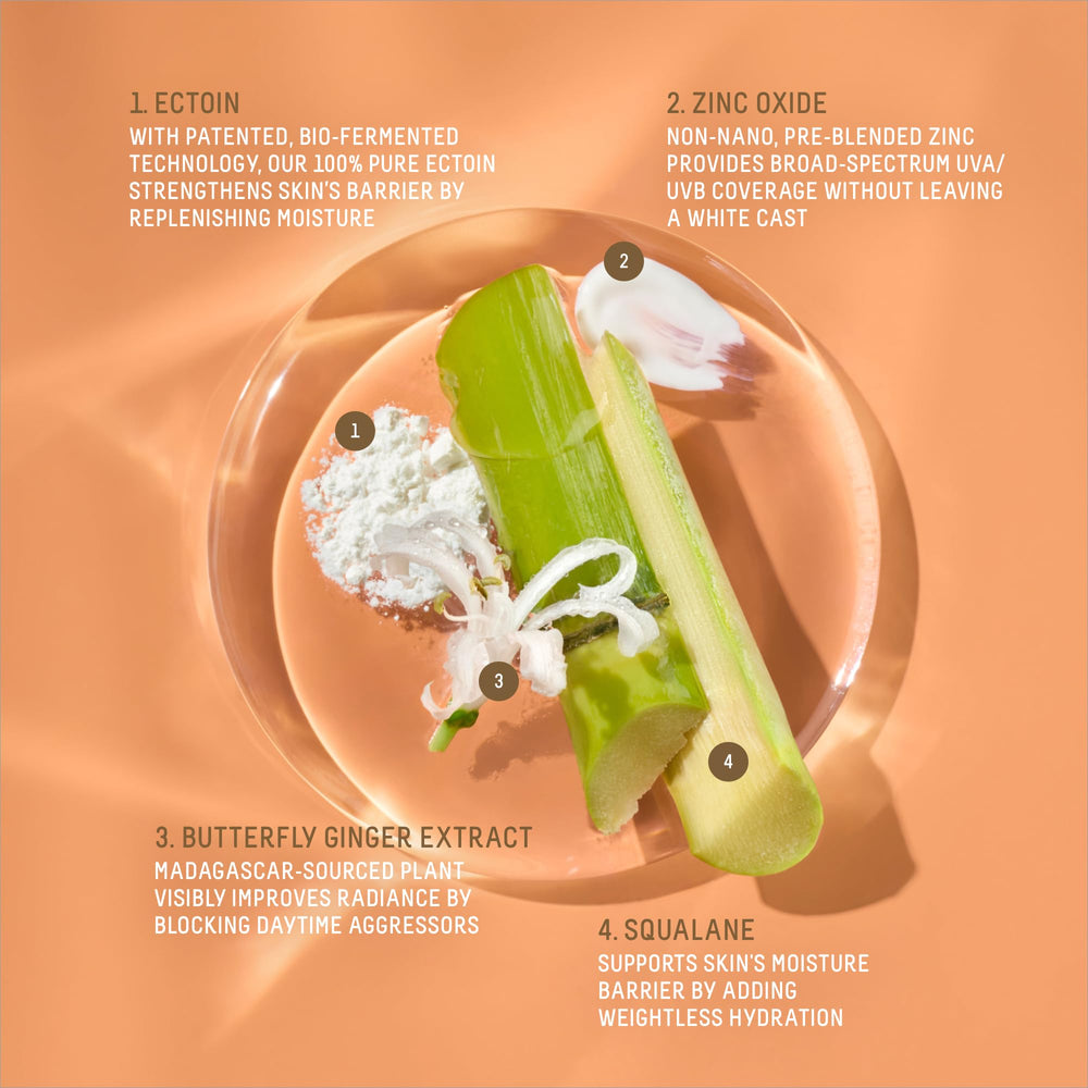 Biossance dewy finish on skin provides a natural glow.