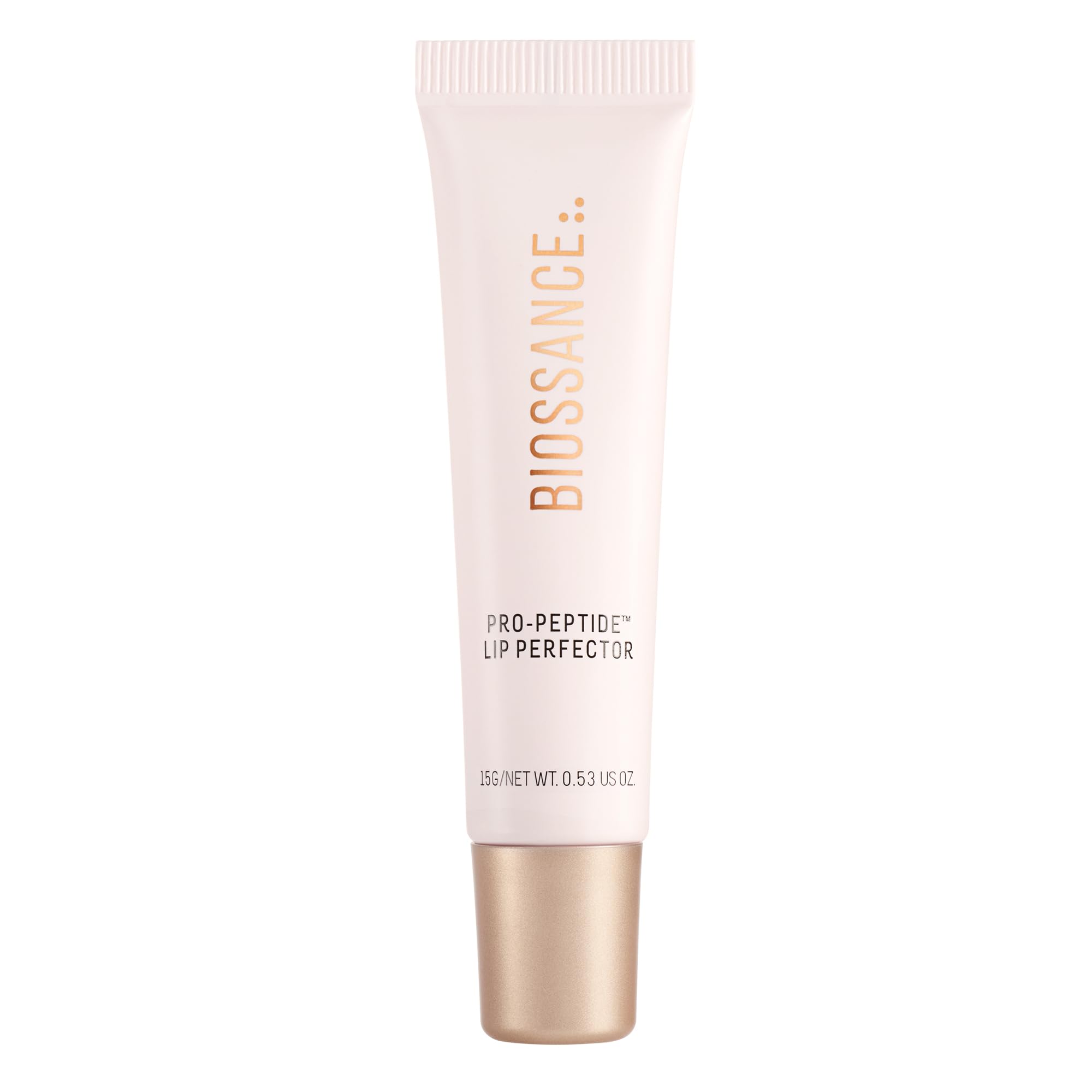 BIOSSANCE Pro-Peptide Lip Perfector swatch shows 24-hour moisture on lips