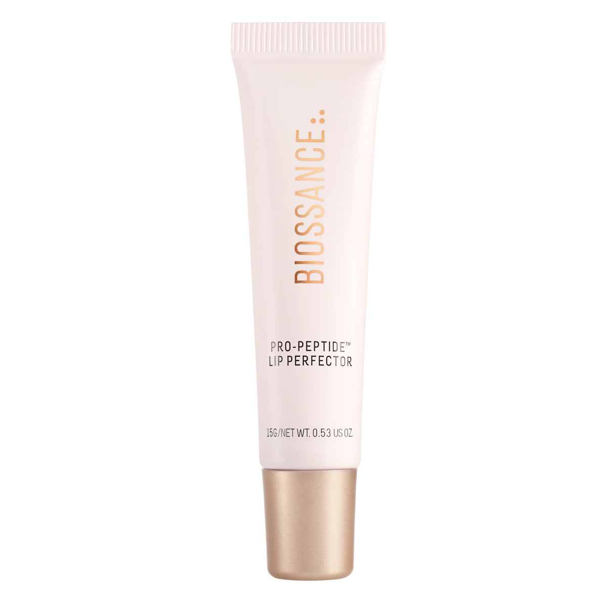 BIOSSANCE Pro-Peptide Lip Perfector swatch shows 24-hour moisture on lips