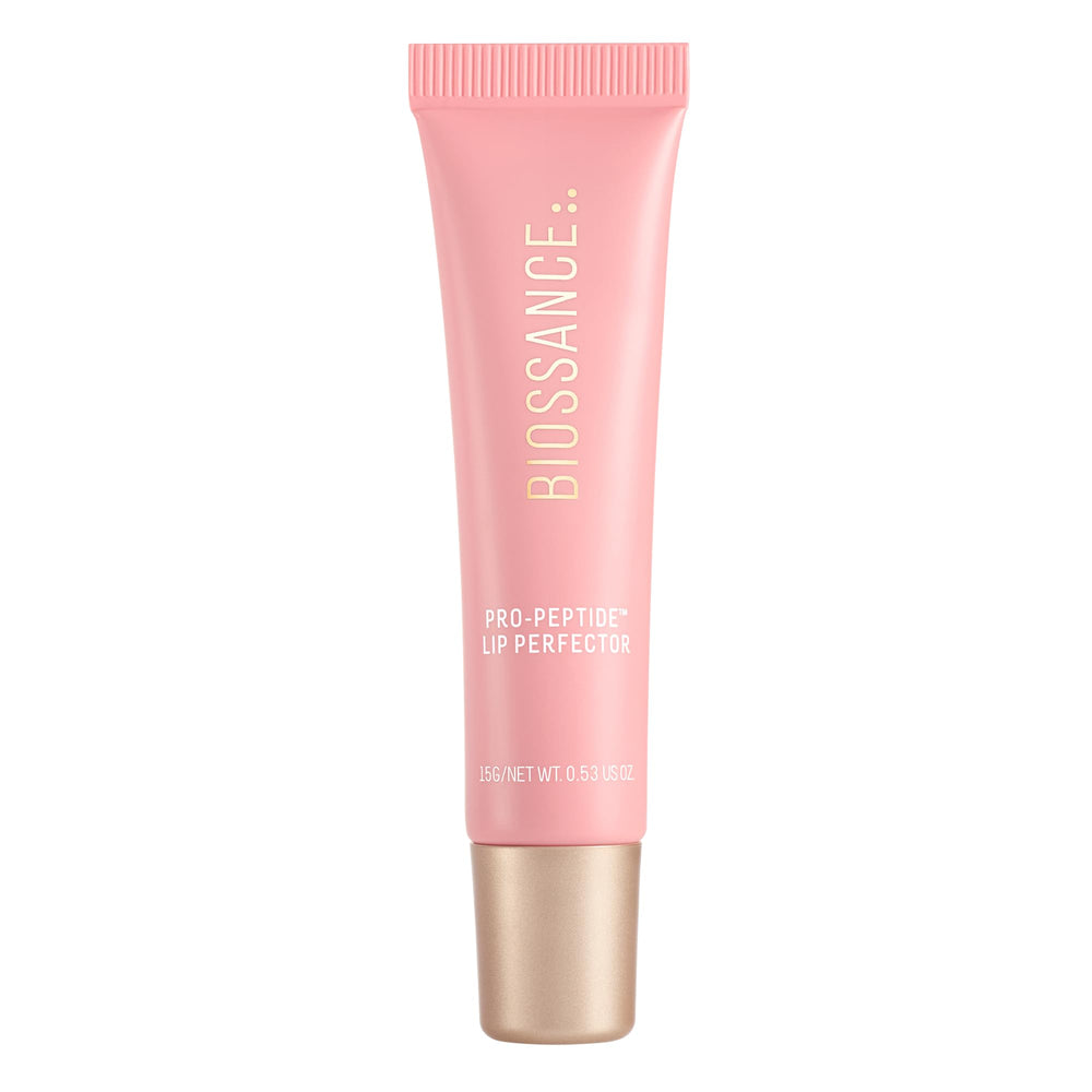 BIOSSANCE Pro-Peptide Lip Perfector packaging closeup shows vegan hydration benefits