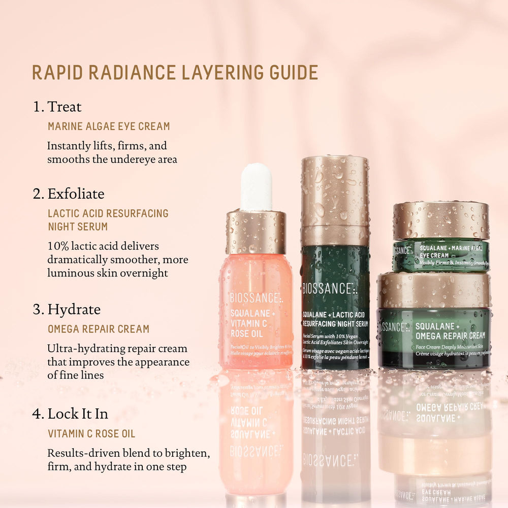 BIOSSANCE Rapid Radiance Set bottle front shows glow-boosting formula for radiant skin