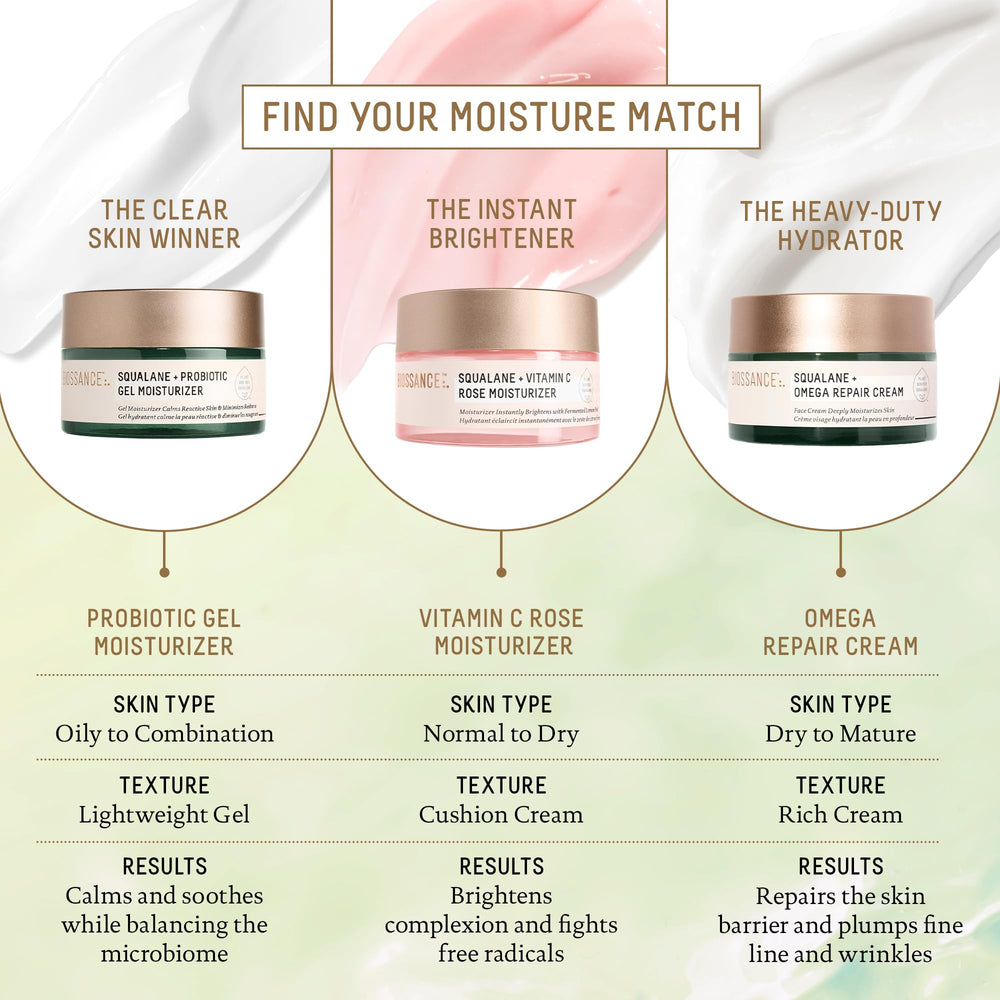 Silky gel finish on skin from Biossance moisturizer delivers comfortable, matte feel.