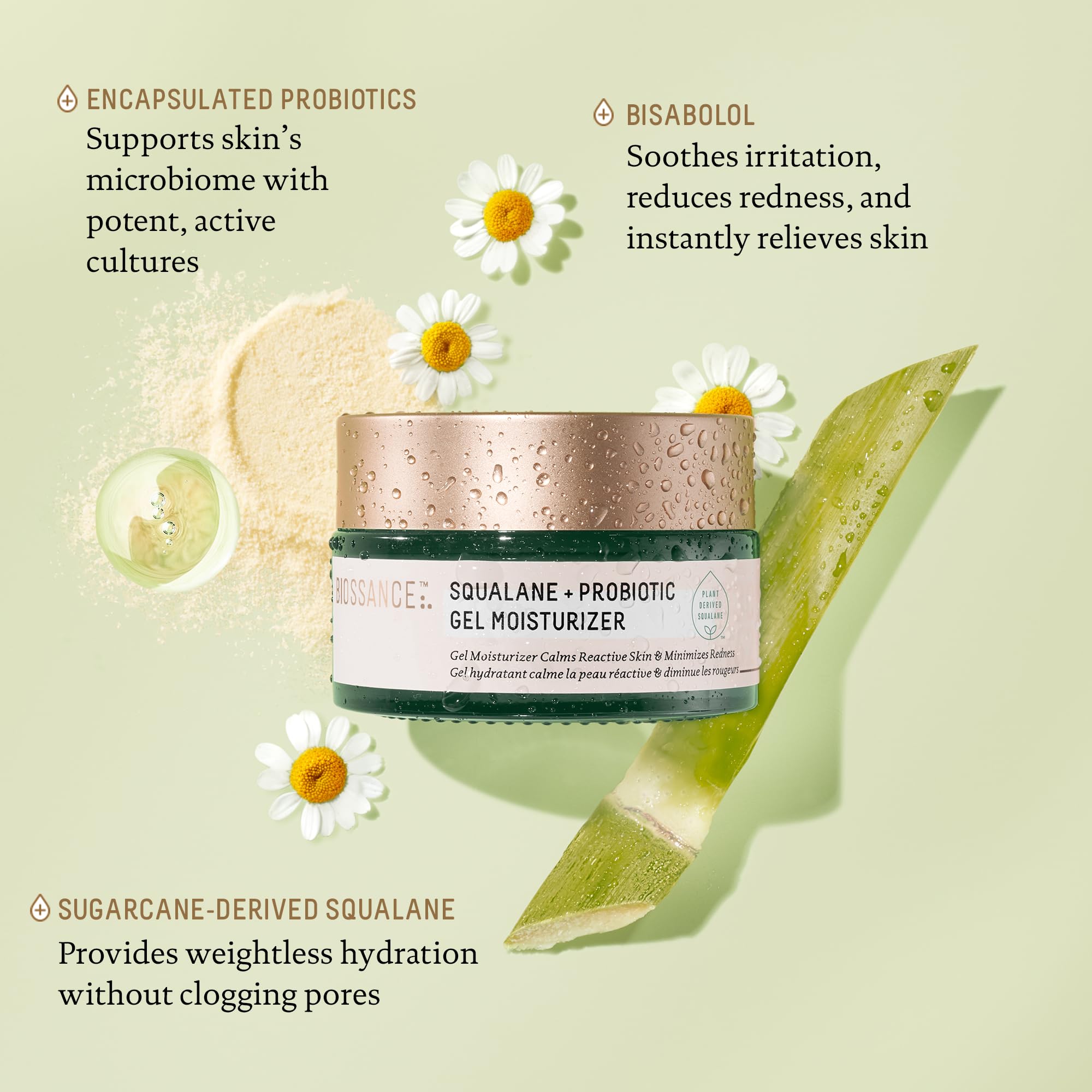 Visual of skin microbiome balance with Biossance product suggests healthier complexion.
