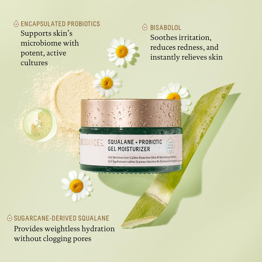 Visual of skin microbiome balance with Biossance product suggests healthier complexion.