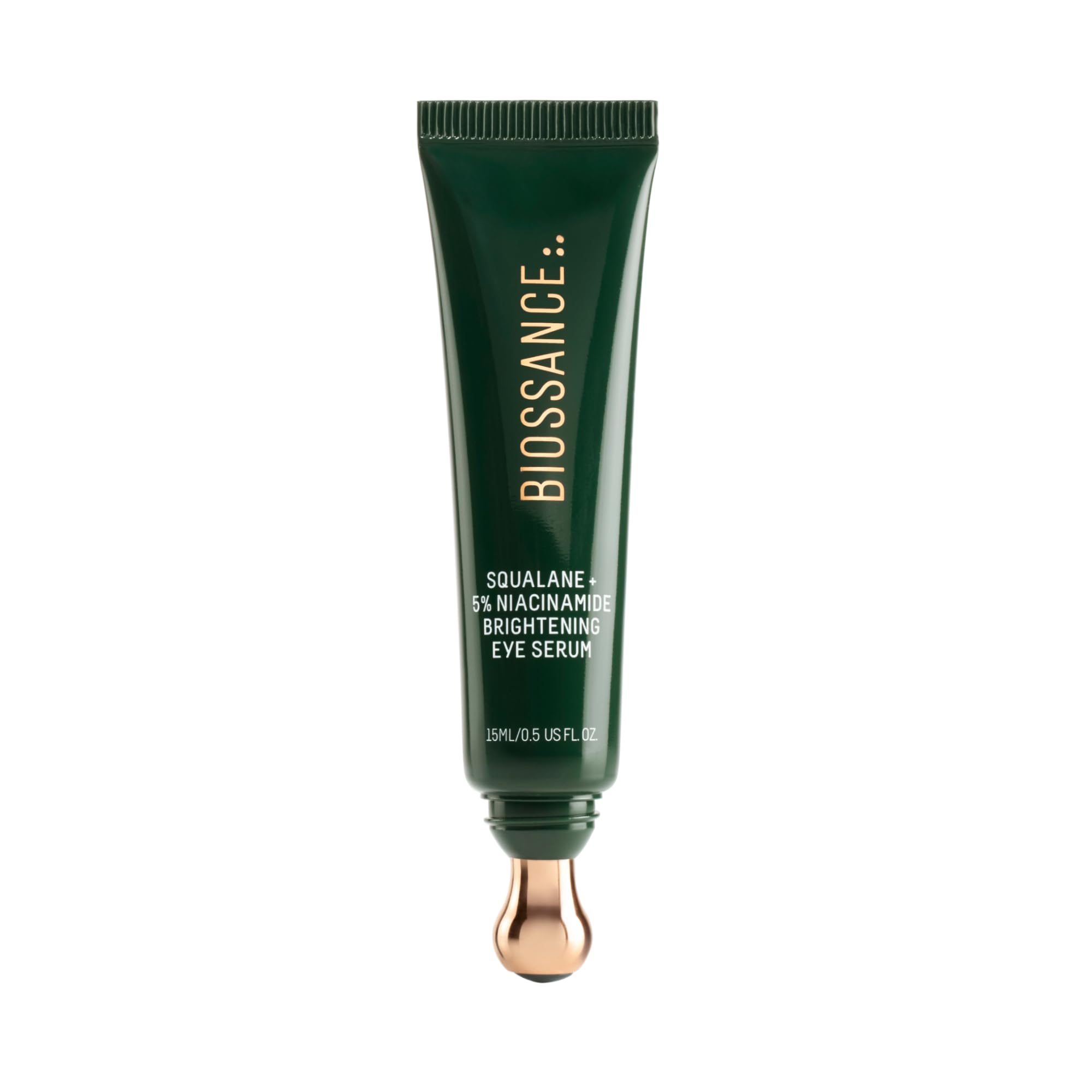 Biossance eye serum rollerball application for cooling depuff and brightening