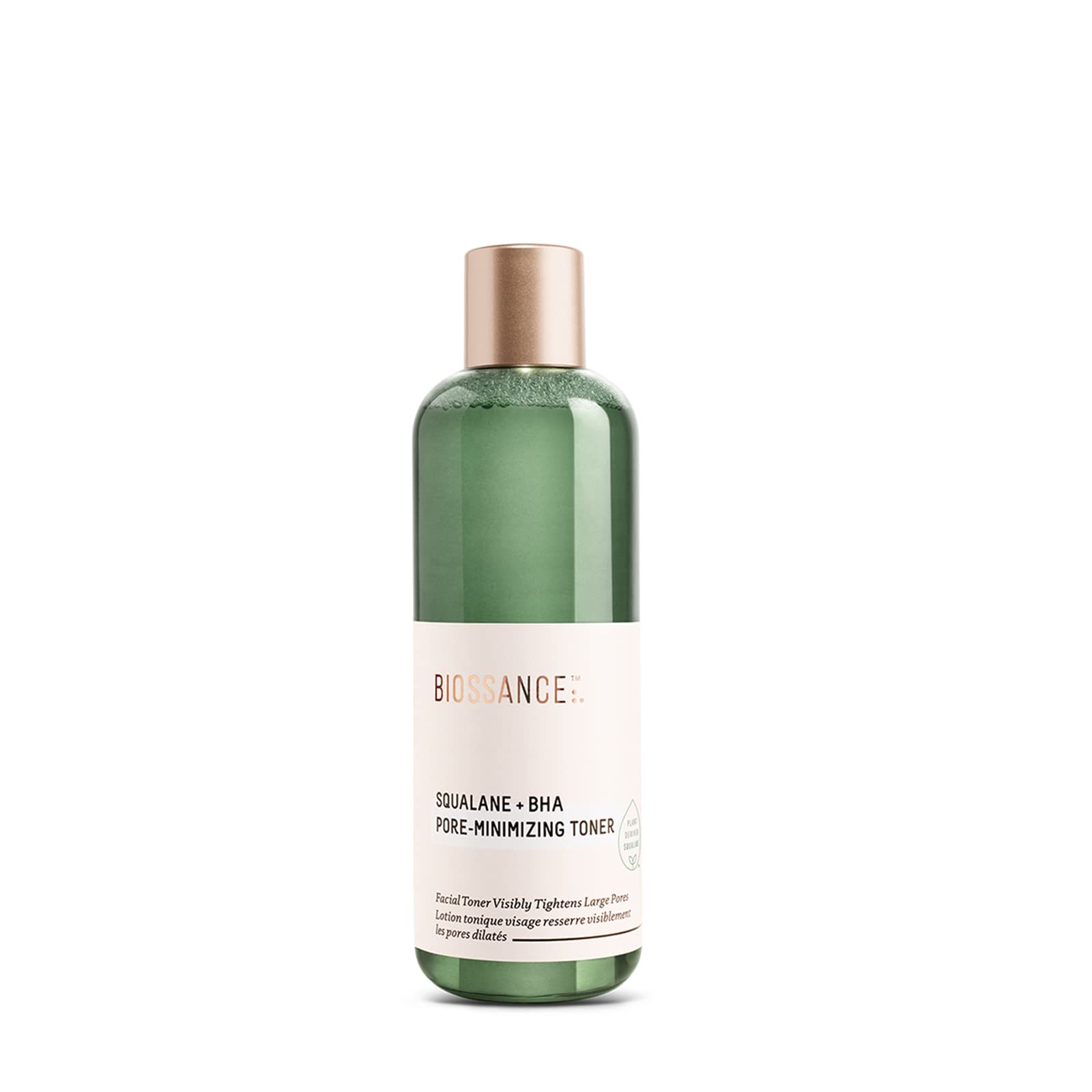 BIOSSANCE Squalane + BHA Toner bottle pour demonstrates pore-minimizing hydration.