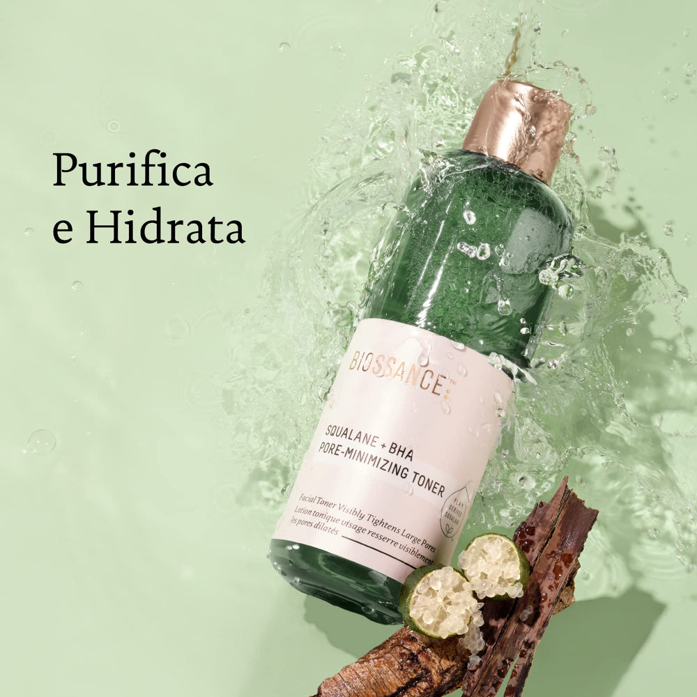 BIOSSANCE Squalane + BHA Toner swirl close-up highlights gentle exfoliation.