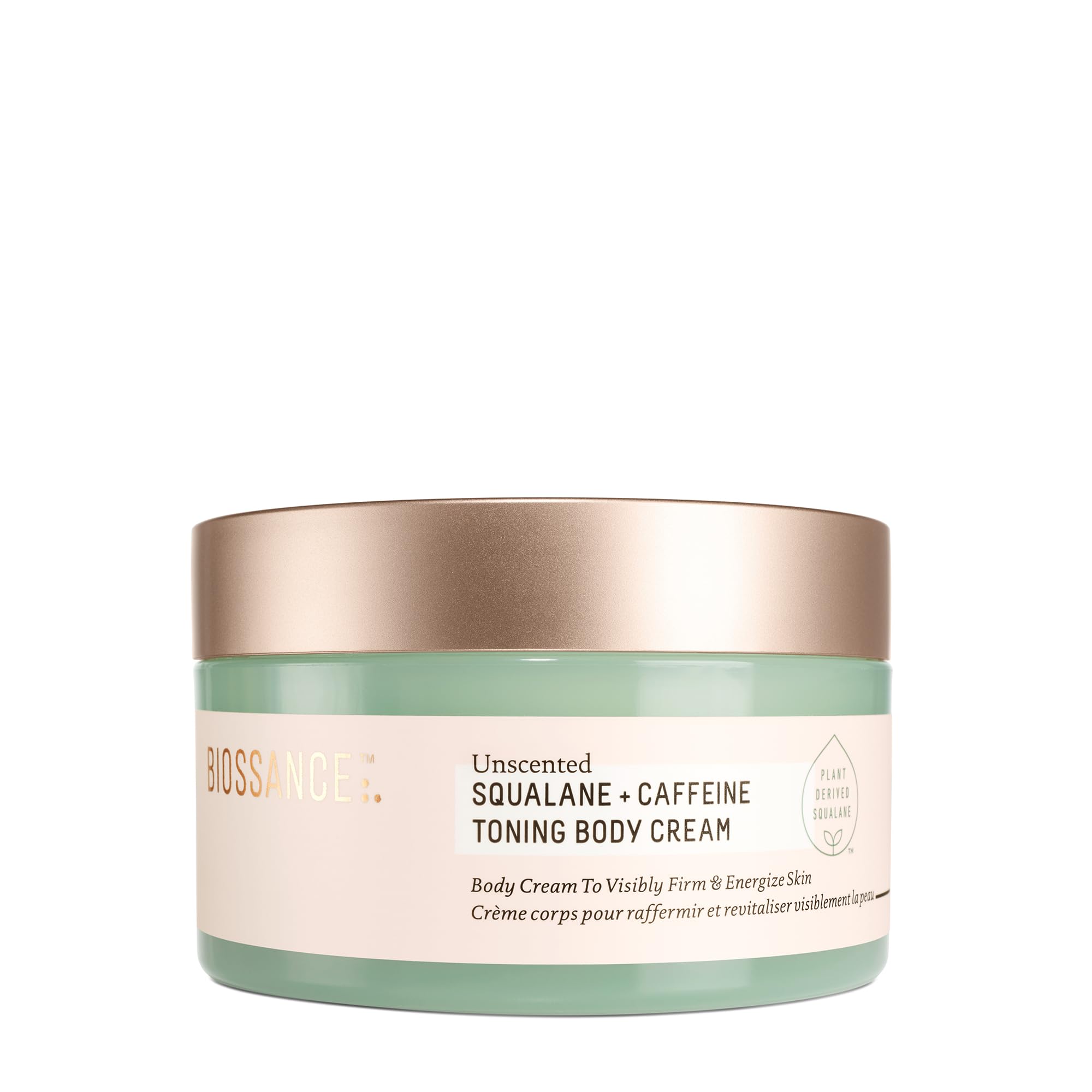 Biossance Squalane + Caffeine Toning Body Cream swatch showing hydration and smooth texture.