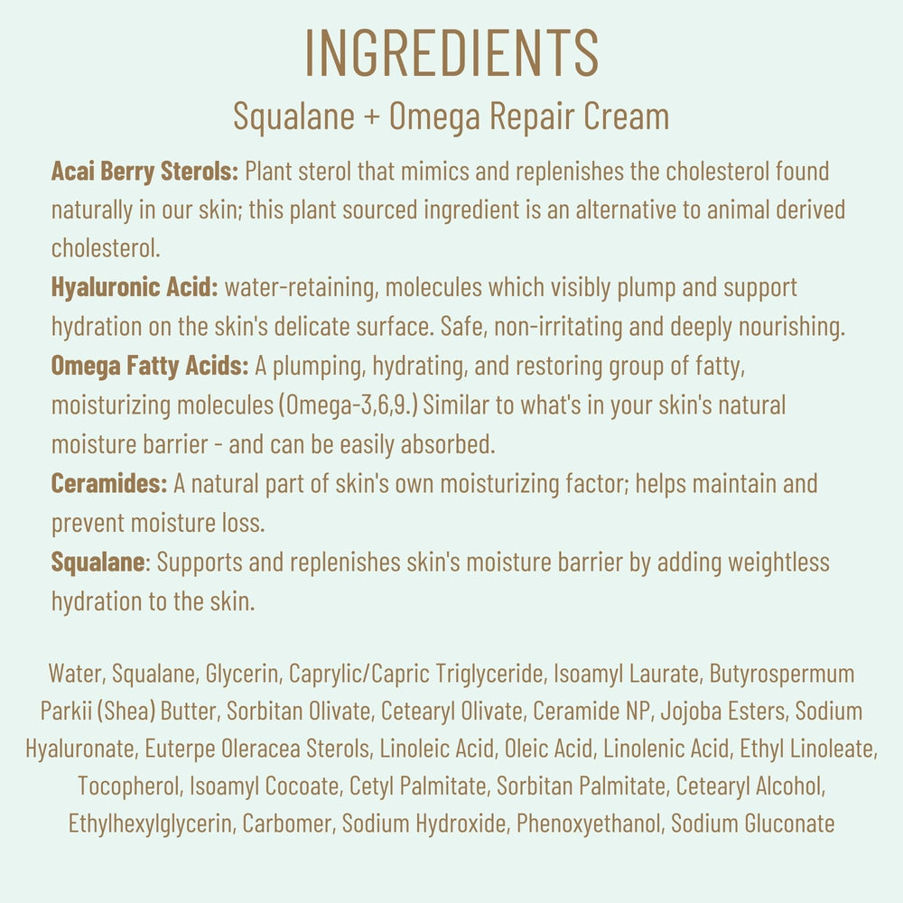 BIOSSANCE Squalane + Omega Repair Cream on skin showing hydration and glow
