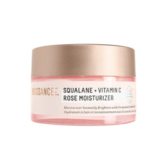BIOSSANCE Squalane + Vitamin C Rose Moisturizer jar closeup shows luxurious hydration for radiant skin.