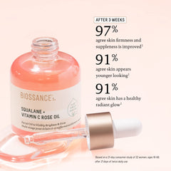 BIOSSANCE Squalane + Vitamin C Rose Oil silky texture demonstrating non-greasy hydration