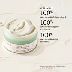 Biossance toning body cream highlighting firmness and elasticity on skin.