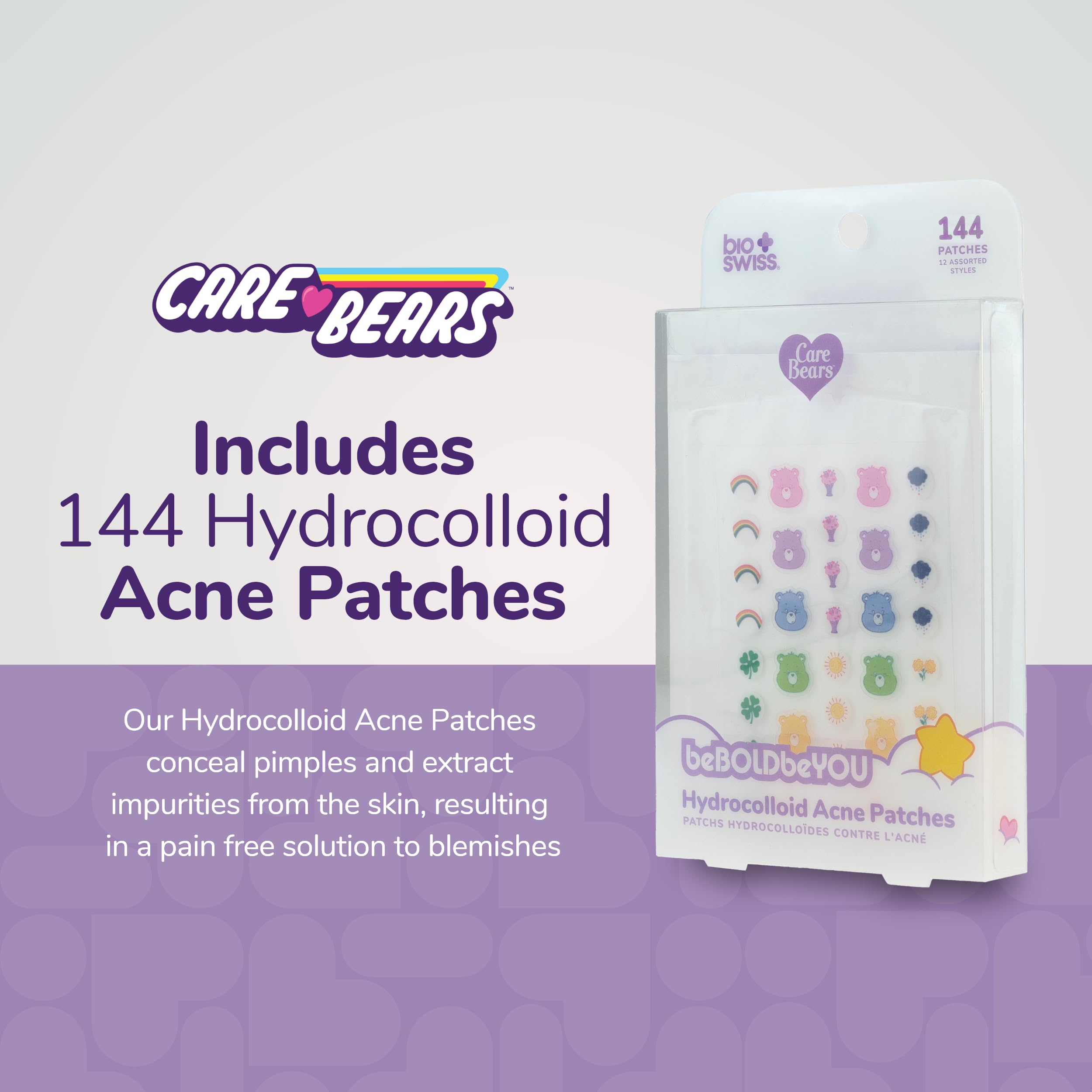 BioSwiss Care Bears patch applied to a blemish for discreet overnight coverage