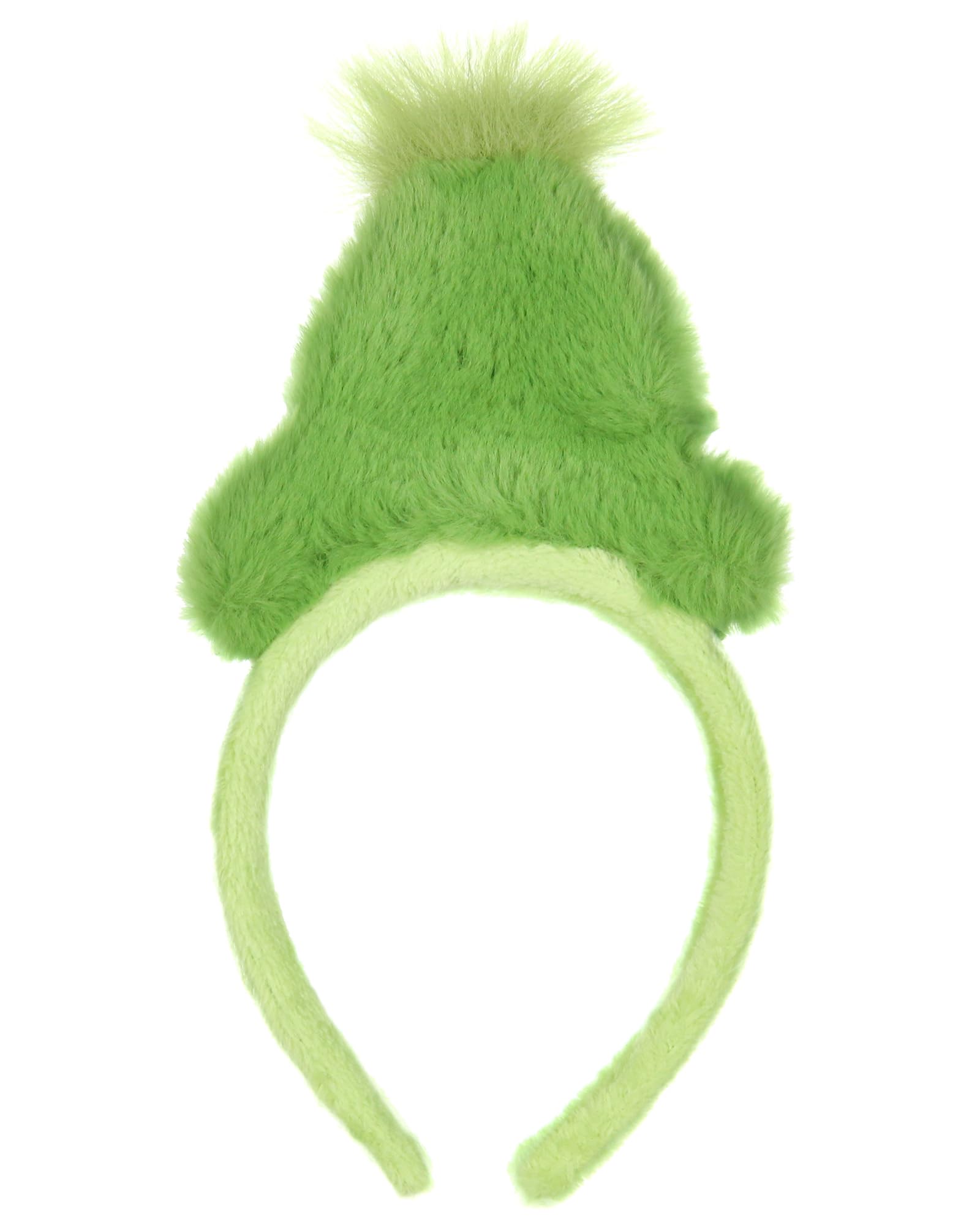 Bioworld Grinch headband on-model demonstrating comfortable, one-size-fit-all wearability