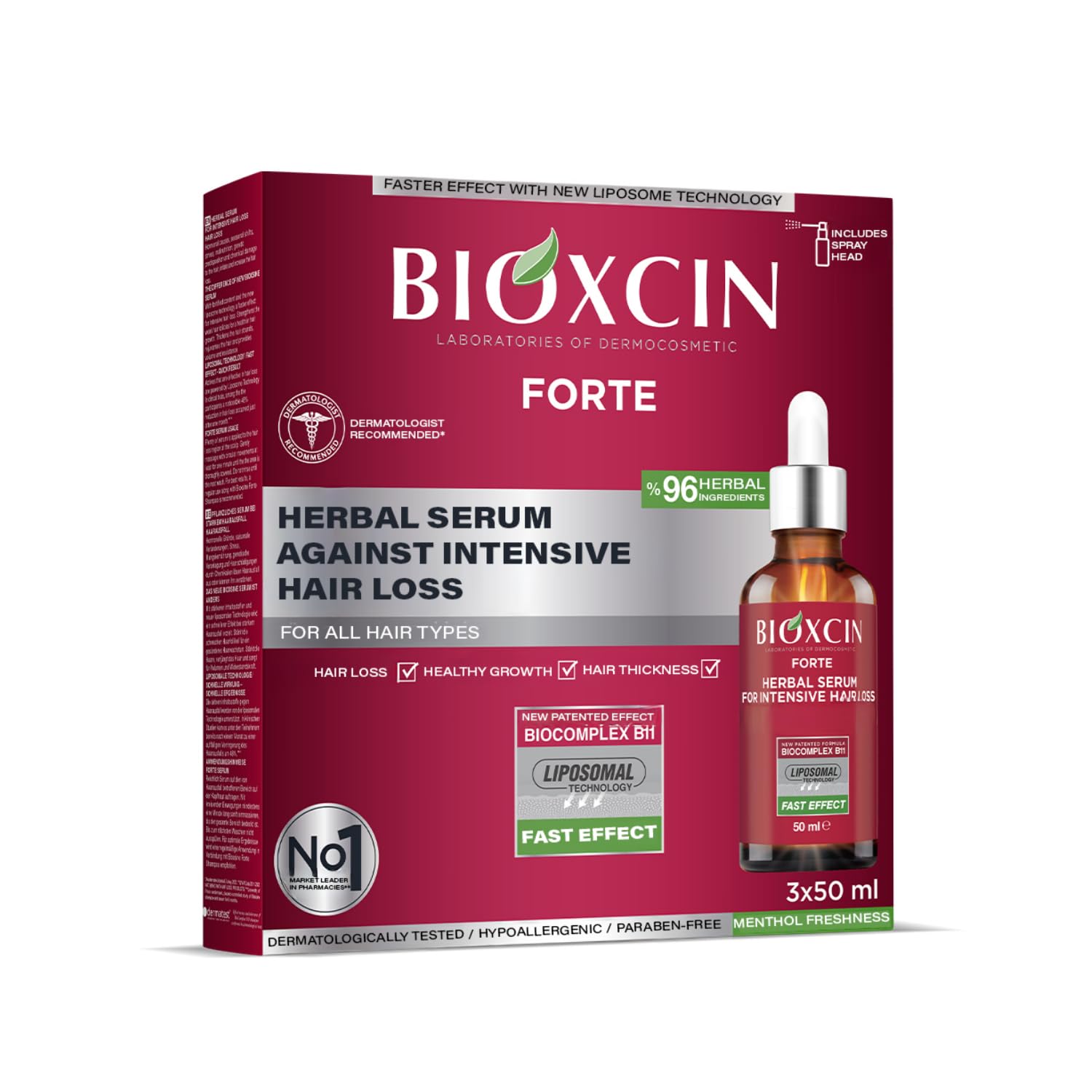 BIOXCIN anti-hair-loss serum bottle with pump delivers targeted scalp nourishment.