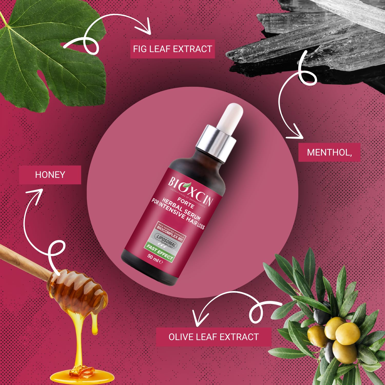 BIOXCIN biotin-keratin hair treatment application bottle demonstrates smoother, stronger strands.