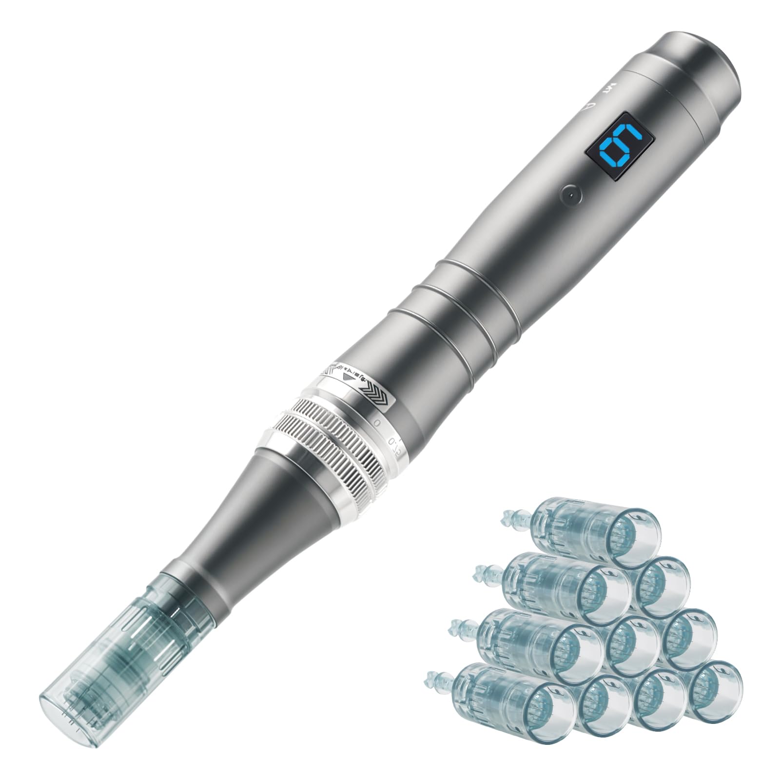 Bird Here Derma Roller Pen closeup with titanium needles for precise at-home skincare.