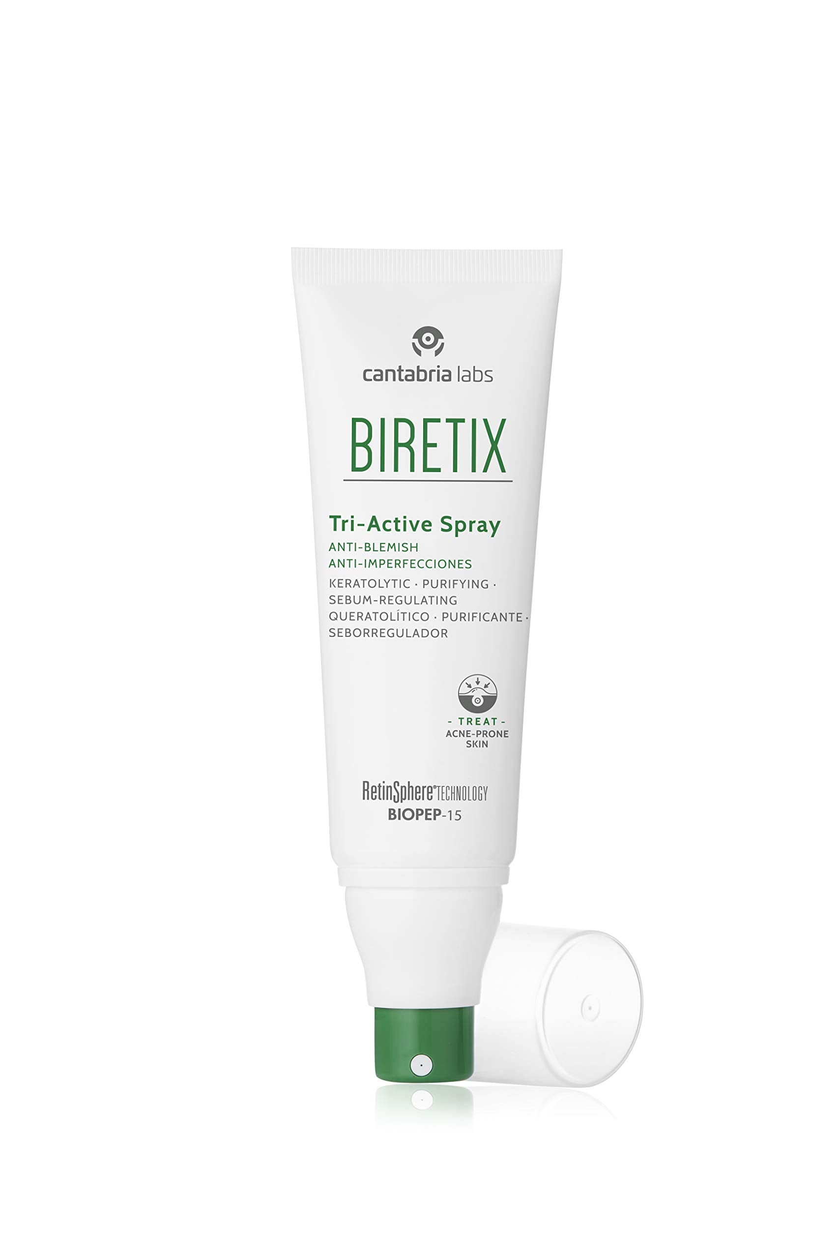Biretix Tri-Active Spray bottle on sink for daily home use.