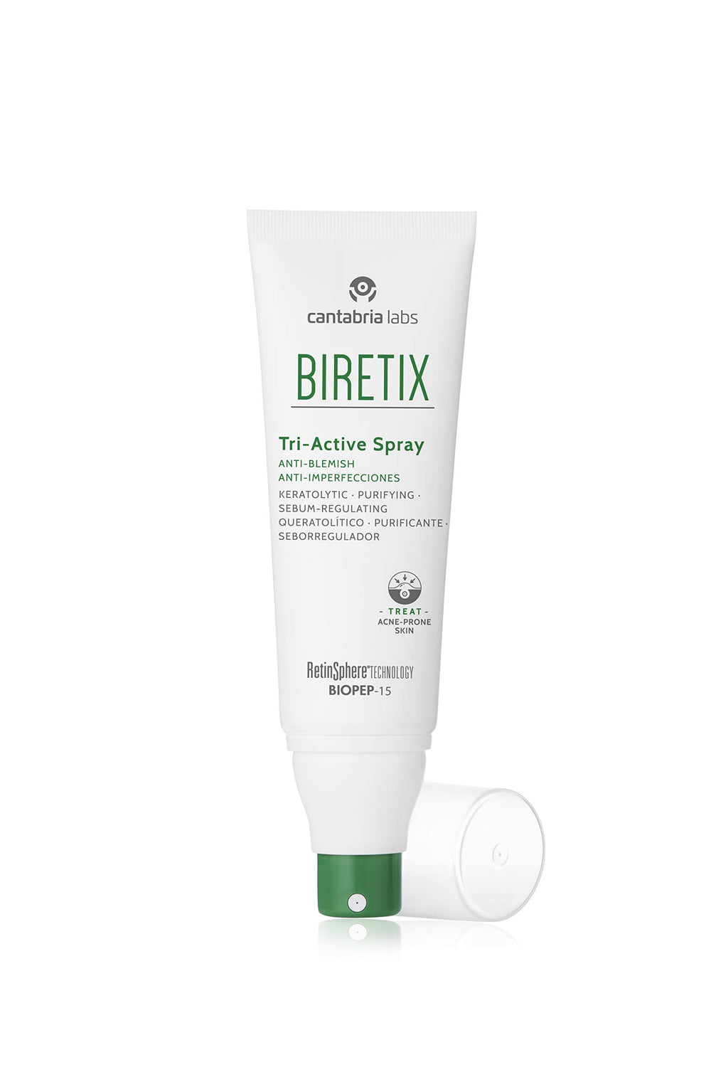 Biretix Tri-Active Spray bottle on sink for daily home use.